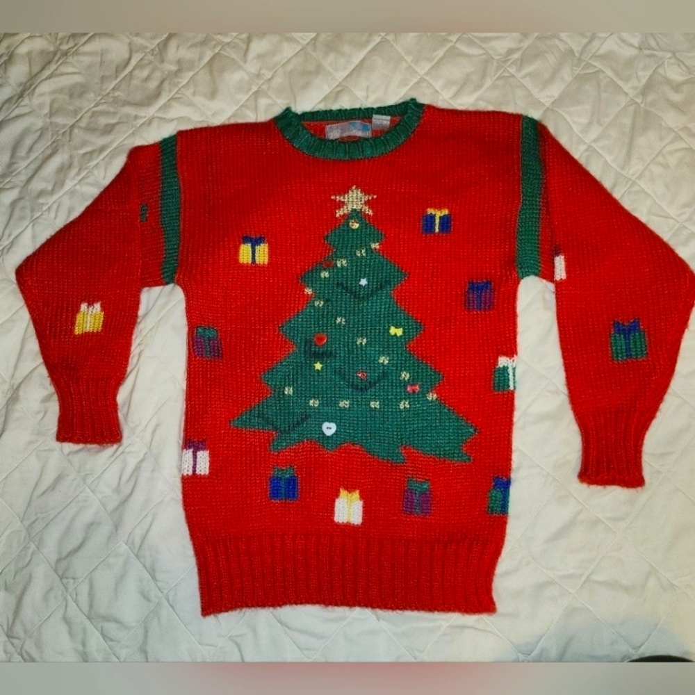 Vintage Women's Size Small Sweater Christmas Chunky Open Knit Sweatshirt